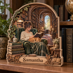 Reading Sanctuary Personalized Wooden Block; example personalization Samantha