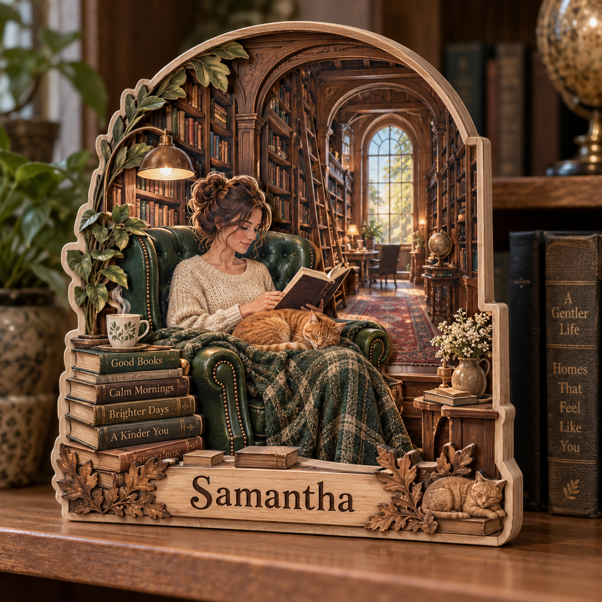 Reading Sanctuary Personalized Wooden Block; example personalization Samantha