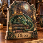 Dragon Library Personalized Wooden Block; example personalization Oliver