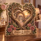 Rose Garden Promise Personalized Wooden Block; example personalization Emma & James