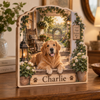 Golden Retriever Porch Personalized Wooden Block; example personalization Charlie
