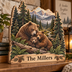 Bear Woodland Home Personalized Wooden Block; example personalization The Millers