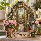 Garden Greenhouse Personalized Wooden Block; example personalization Grace