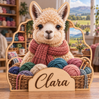 Alpaca Yarn Studio Personalized Wooden Block; example personalization Clara