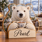 Polar Bear Tea Garden Personalized Wooden Block; example personalization Pearl