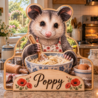 Opossum Baking Kitchen Personalized Wooden Block; example personalization Poppy