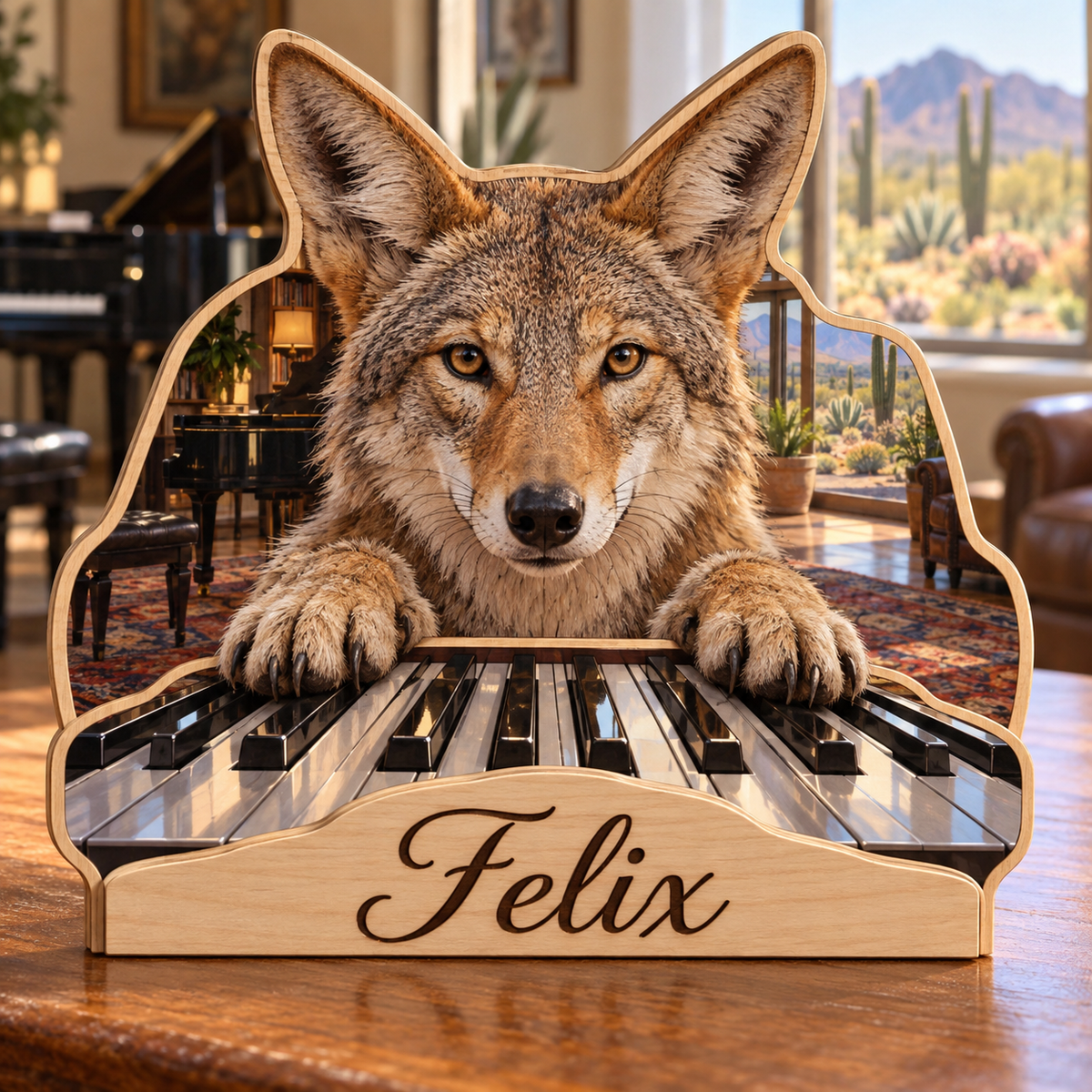 Coyote Piano Studio Personalized Wooden Block; example personalization Felix