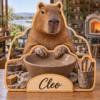 Capybara Ceramic Studio Personalized Wooden Block; example personalization Cleo
