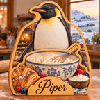 Penguin Pastry Kitchen Personalized Wooden Block; example personalization Piper