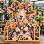 Goat Wildflower Workshop Personalized Wooden Block; example personalization Flora