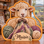Sheep Wool Cottage Personalized Wooden Block; example personalization Maisie