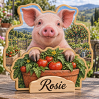 Pig Kitchen Garden Personalized Wooden Block; example personalization Rosie