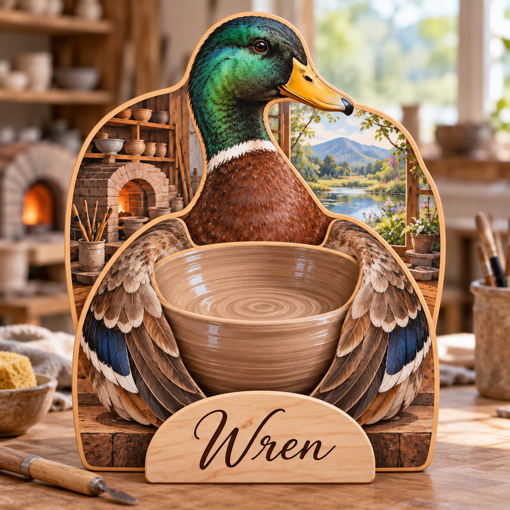 Duck Clay Workshop Personalized Wooden Block; example personalization Wren