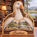 Goose Storybook Cottage Personalized Wooden Block; example personalization Beatrice