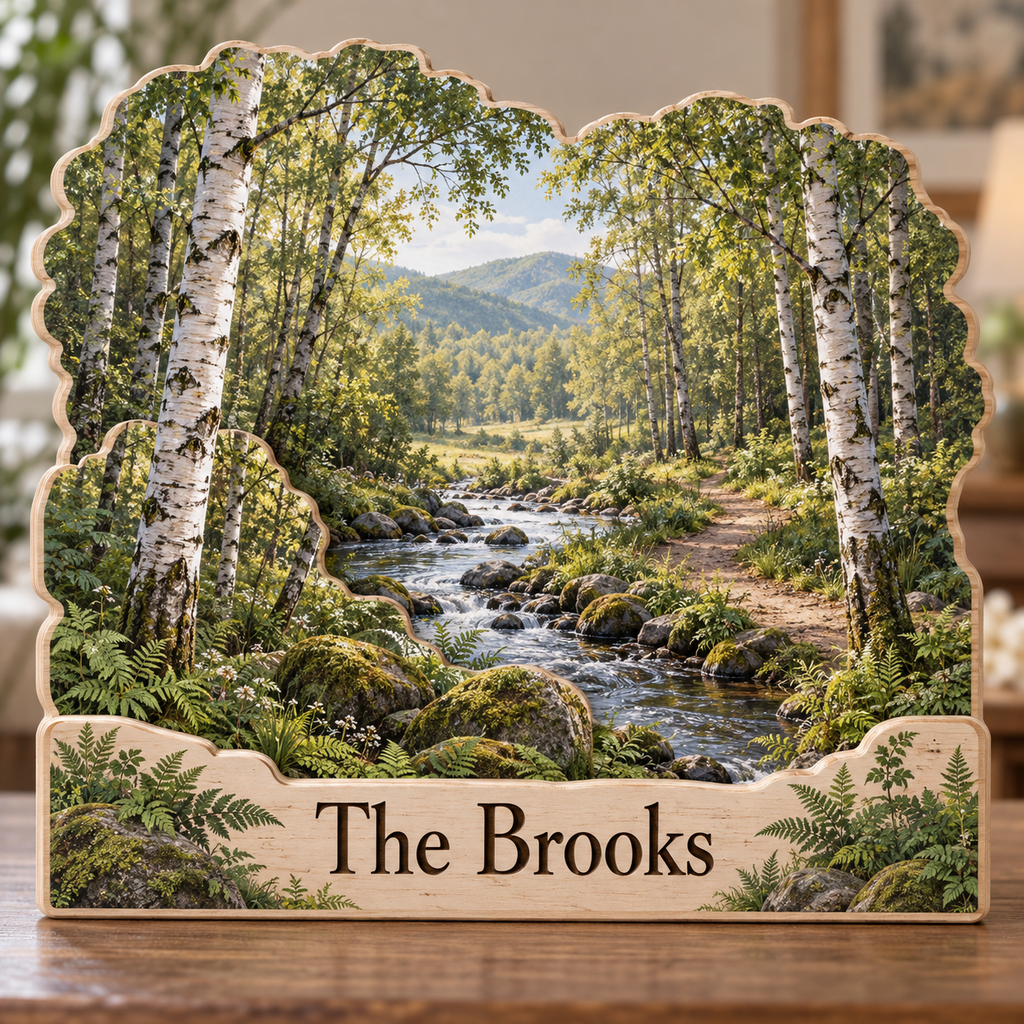 Birch Grove Fern Creek Walk Personalized Wooden Block; example personalization The Brooks