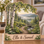 Birch Grove Fern Valley Trail Personalized Wooden Block; example personalization Ella & Samuel