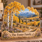 Aspen Grove Golden Meadow Trail Personalized Wooden Block; example personalization The Foster Family