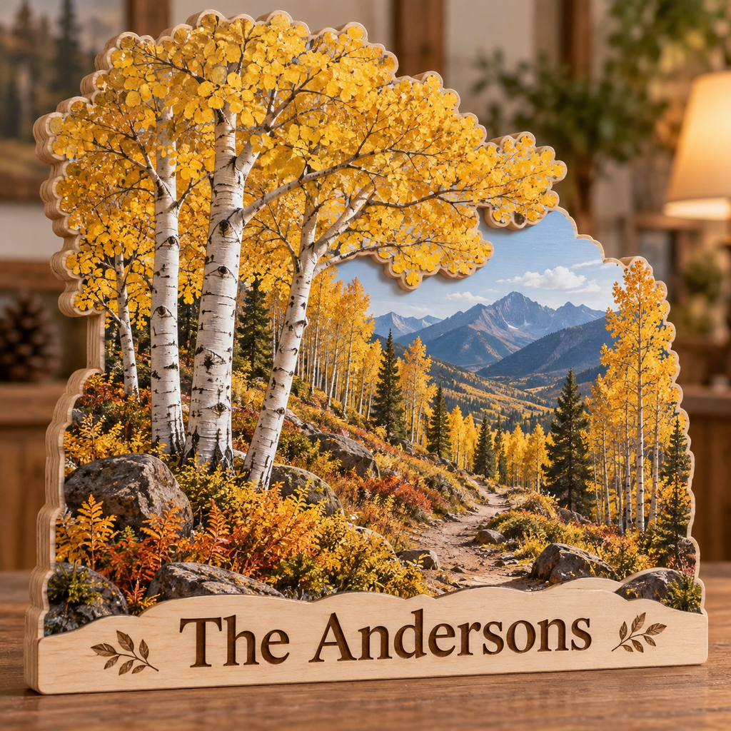 Aspen Grove Mountain Path Personalized Wooden Block; example personalization The Andersons