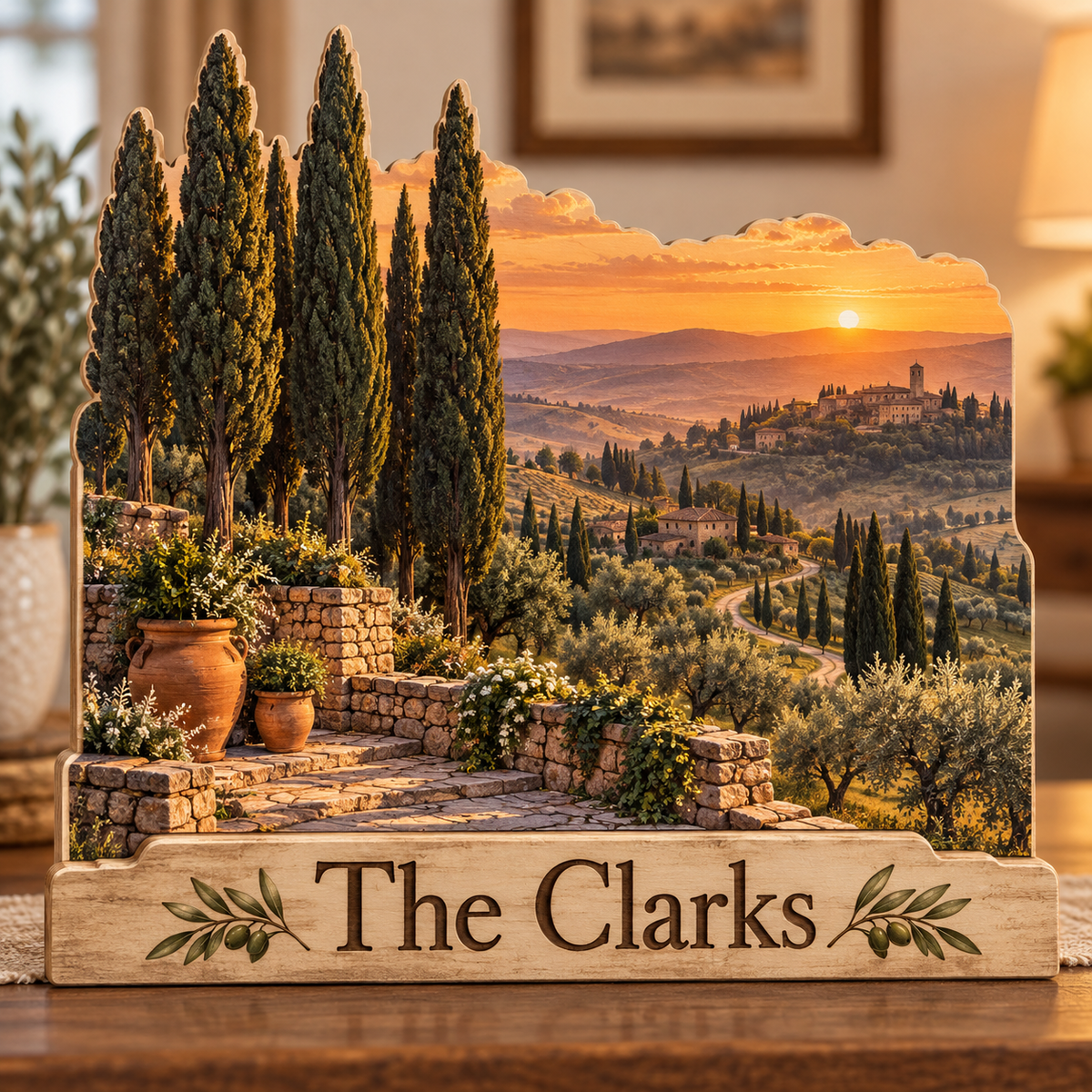 Cypress Hillside Terrace Lane Personalized Wooden Block; example personalization The Clarks