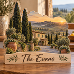Cypress Villa Hillside Personalized Wooden Block; example personalization The Evans