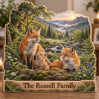 Fox Family Fern Hollow Stream Personalized Wooden Block; example personalization The Russell Family