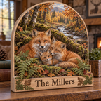 Fox Forest Den Personalized Wooden Block; example personalization The Millers