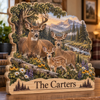 Deer Woodland Meadow Personalized Wooden Block; example personalization The Carters