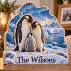 Penguin Family Aurora Cove Personalized Wooden Block; example personalization The Wilsons