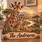 Giraffe Family Golden Riverbank Personalized Wooden Block; example personalization The Andersons