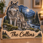 Wolf Family Silver Creek Personalized Wooden Block; example personalization The Collins