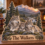 Wolf Family Pine Valley Personalized Wooden Block; example personalization The Walkers