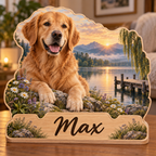 Dog Lover Willow Lake Retreat Personalized Wooden Block; example personalization Max