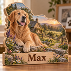 Dog Lover Meadow Cottage Personalized Wooden Block; example personalization Max
