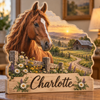 Horse Lover Copper Meadow Trail Personalized Wooden Block; example personalization Charlotte