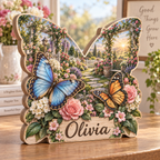 Butterfly Blossom Garden Personalized Wooden Block; example personalization Olivia