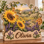 Bee Garden Honeycomb Orchard Personalized Wooden Block; example personalization Olivia