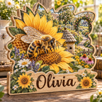 Honeybee Orchard Hive Personalized Wooden Block; example personalization Olivia