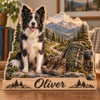 Border Collie Hiking Ridge Personalized Wooden Block; example personalization Oliver