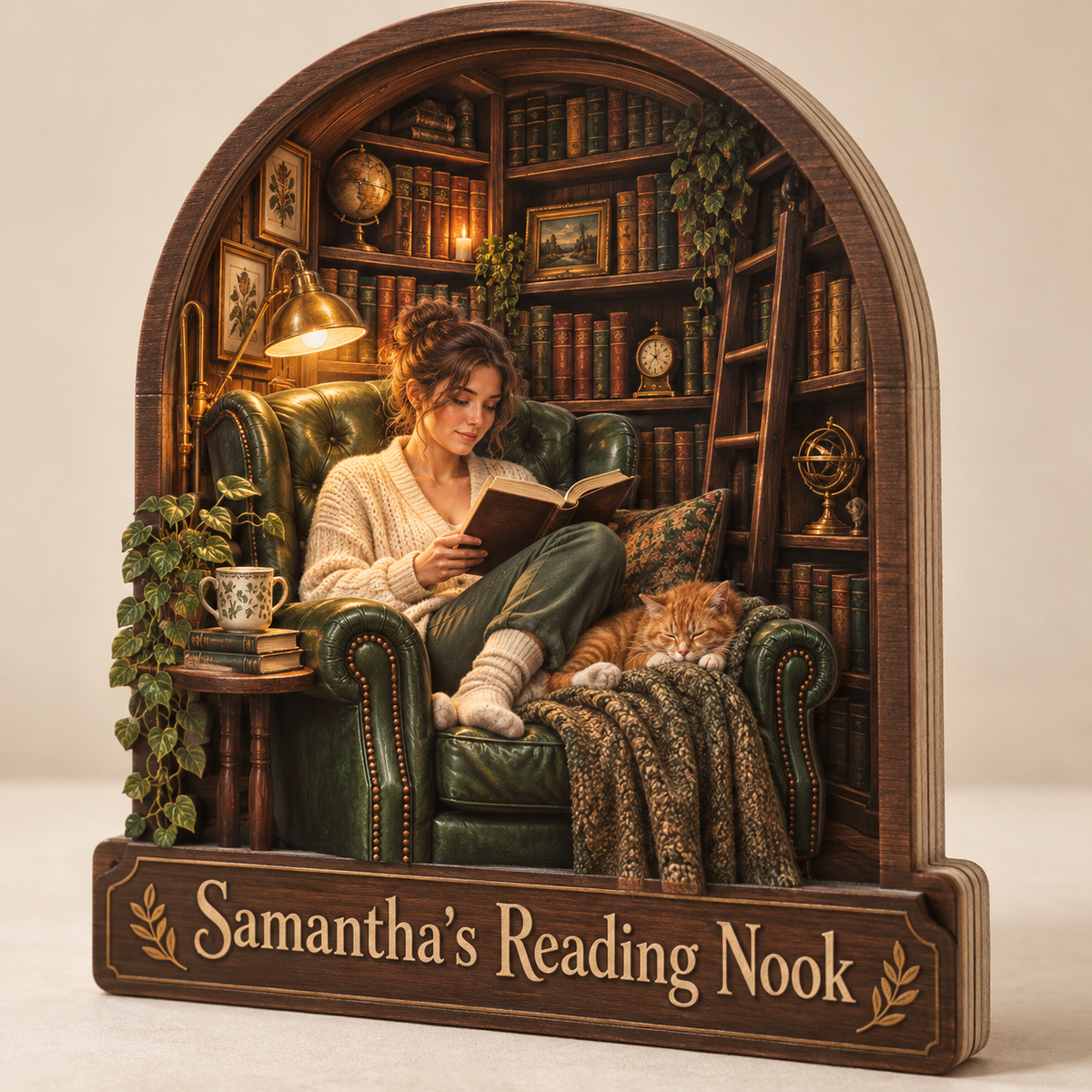 Vintage Reading Nook Arch Personalized Wooden Block; example personalization Samantha