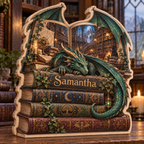 Enchanted Book Stack Personalized Wooden Block; example personalization Samantha