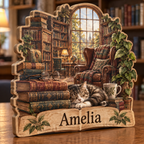 Book Stack Library Window Personalized Wooden Block; example personalization Amelia