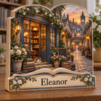 Bookshop Cobblestone Lantern Lane Personalized Wooden Block; example personalization Eleanor