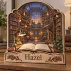 Library Spiral Stair Skylight Personalized Wooden Block; example personalization Hazel