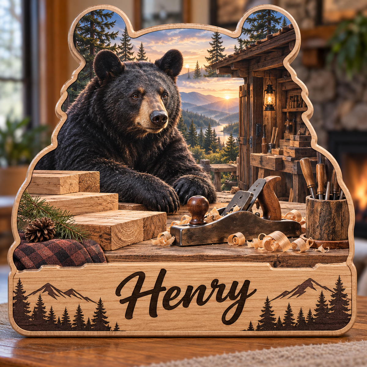 Black Bear Timber Workshop Personalized Wooden Block; example personalization Henry