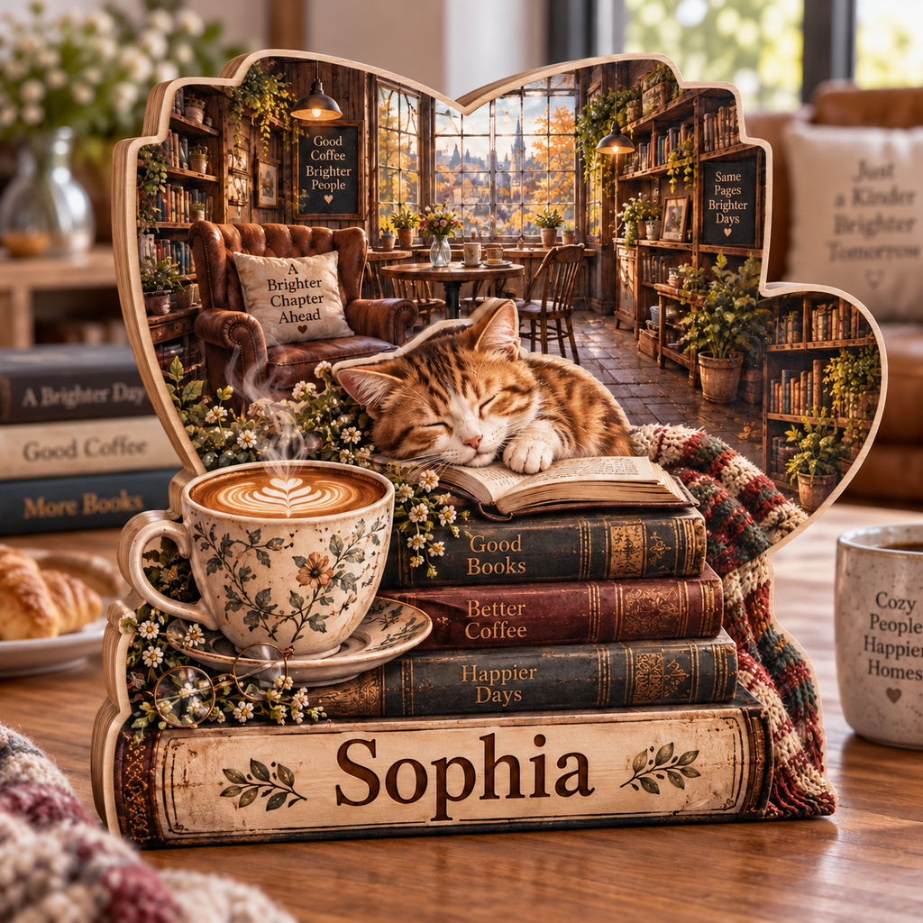 Coffee Book Haven Personalized Wooden Block; example personalization Sophia