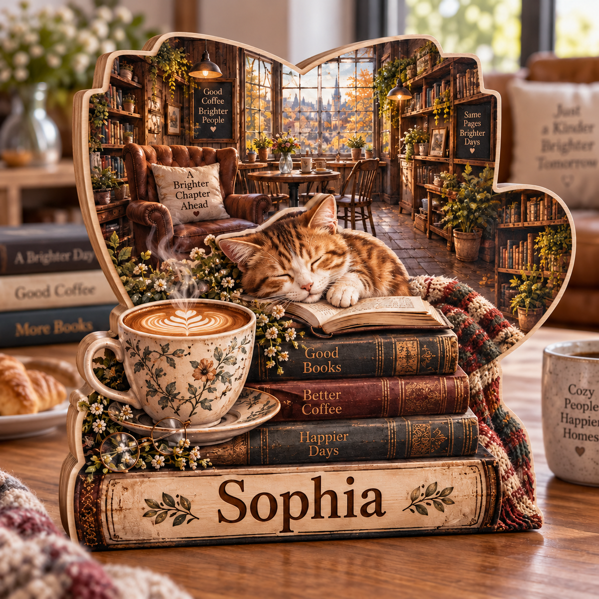 Coffee Book Haven Personalized Wooden Block; example personalization Sophia