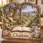 Garden Reader Wisteria Stone Walk Personalized Wooden Block; example personalization Charlotte