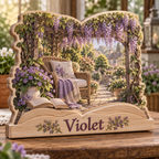 Garden Reader Wisteria Pergola Personalized Wooden Block; example personalization Violet