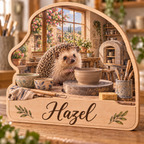 Hedgehog Pottery Studio Personalized Wooden Block; example personalization Hazel