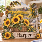 Sunflower Farm Basket Personalized Wooden Block; example personalization Harper